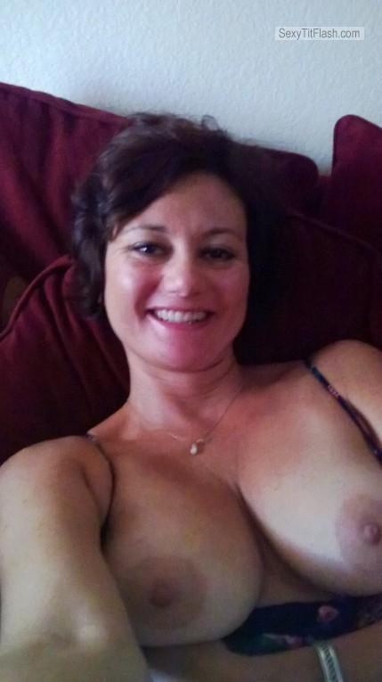 Tit Flash: Ex-Girlfriend's Medium Tits (Selfie) - Topless Horny Pig from United States